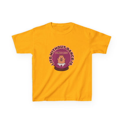 "Life Without Dance Is Pointeless" Youth Dance T-Shirt – Cute Capybara Ballerina Graphic Tee for Kids