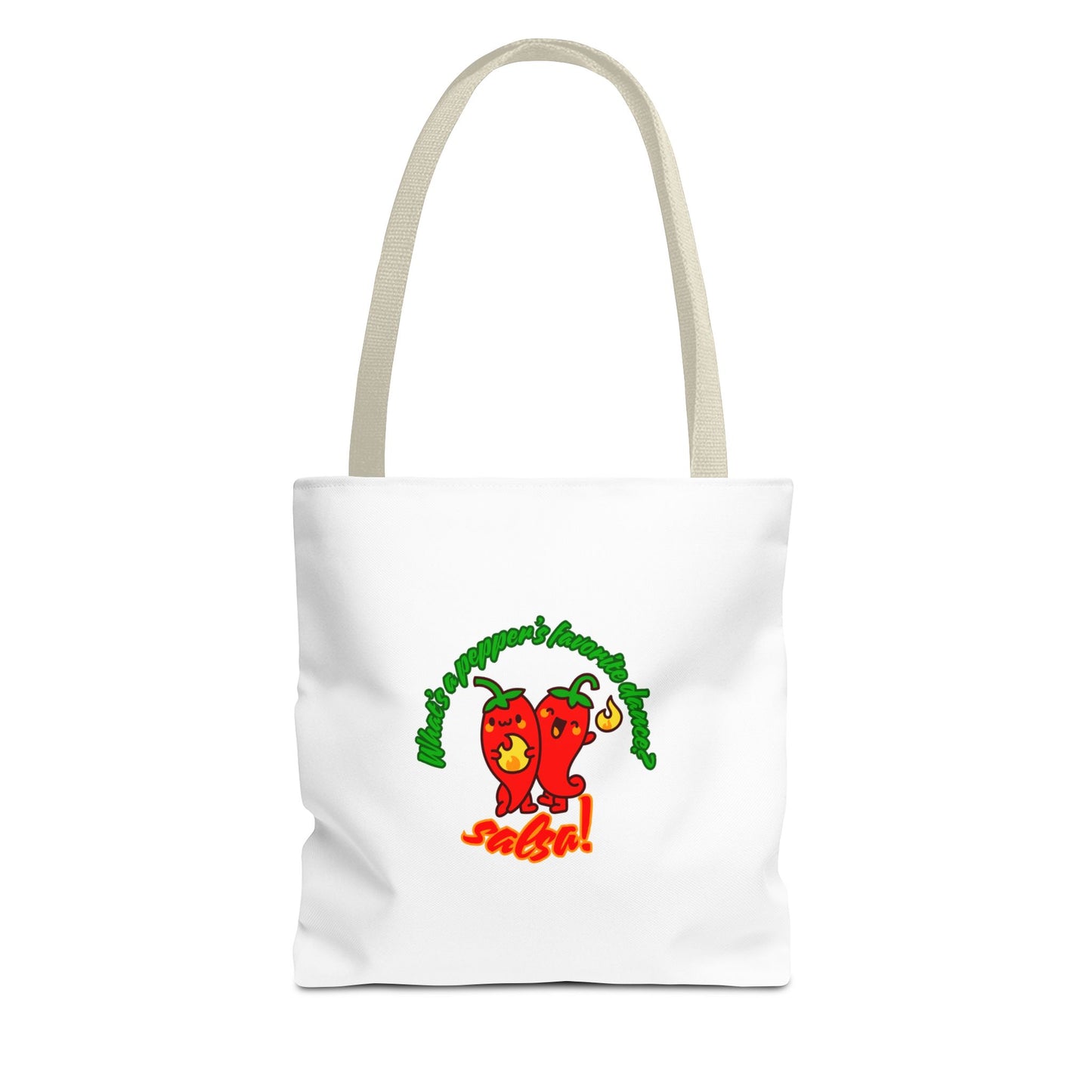 “What’s a Pepper’s Favorite Dance? Salsa!” Salsa Dance Pun Tote Bag – Funny Kawaii Pepper Graphic Canvas Bag for Dancers & Food Lovers