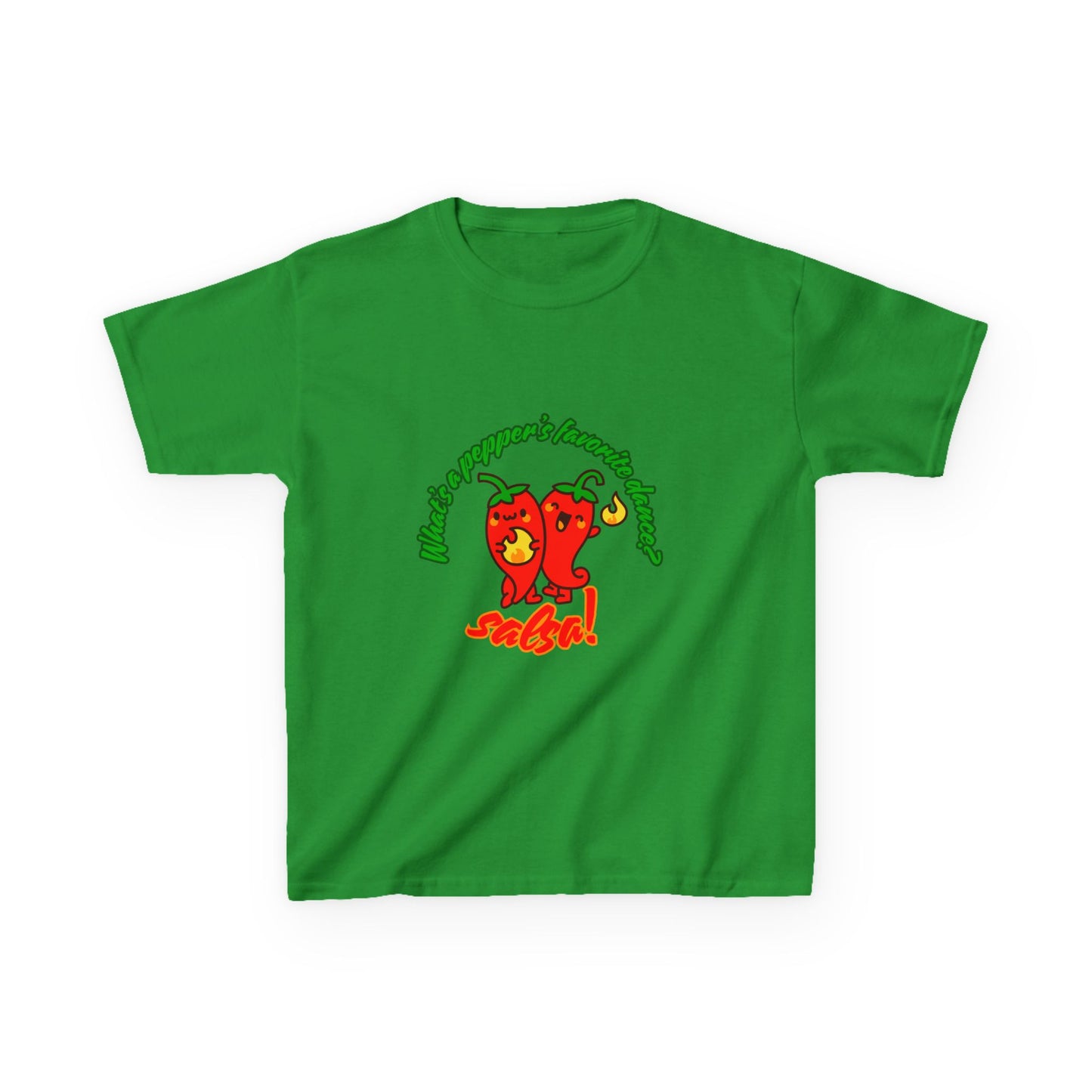 "What’s a Pepper’s Favorite Dance? Salsa!" Youth Short Sleeve Tee – Funny Dance Shirt with Cute Pepper Graphic for Kids