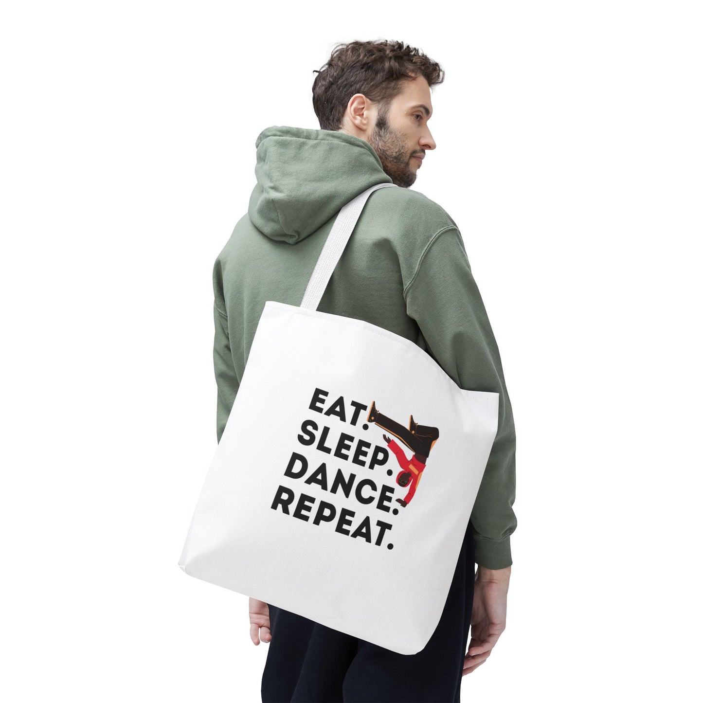 "Eat Sleep Dance Repeat" B-Boy Canvas Tote Bag – Hip-Hop Dancer Graphic Dance Tote for Everyday Use