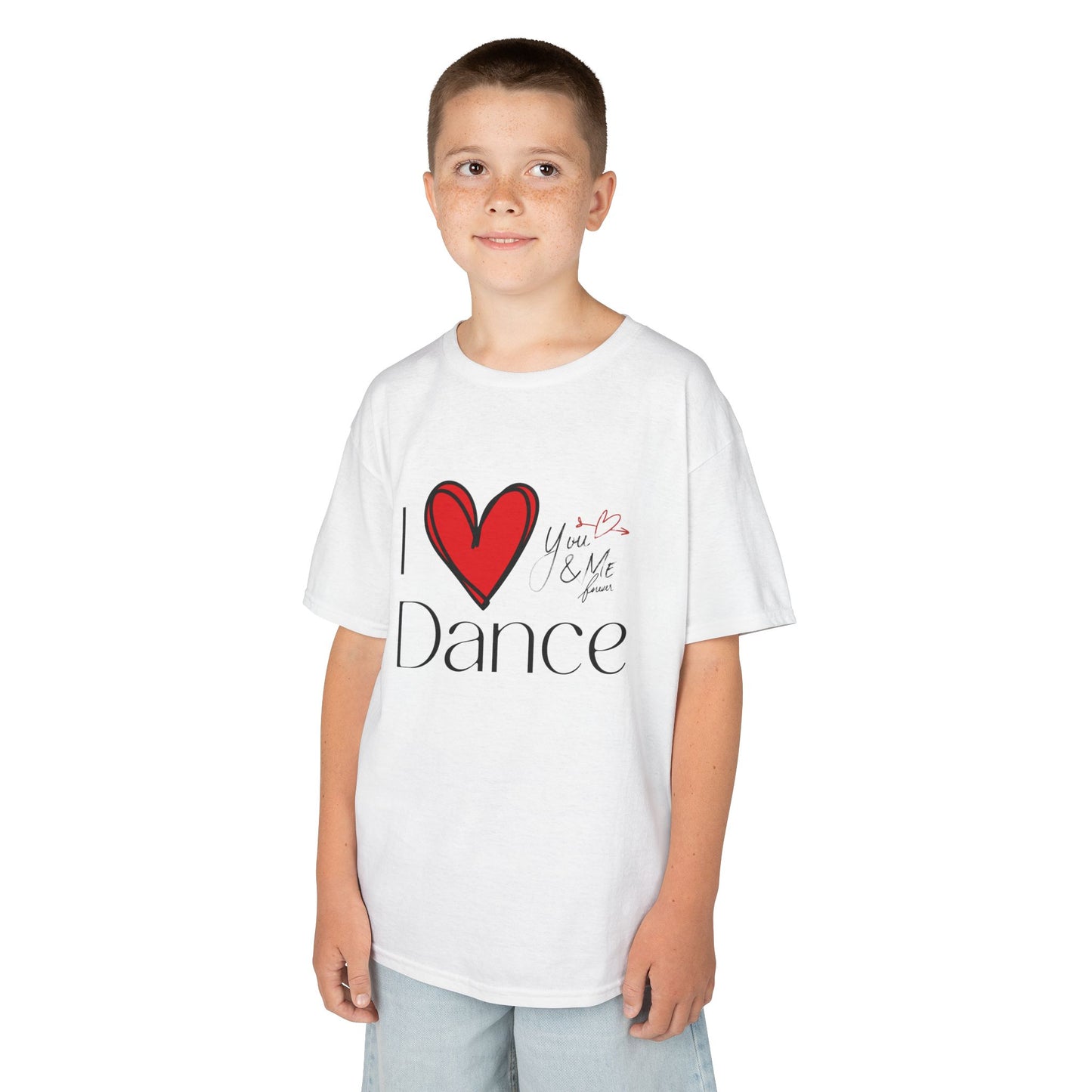 "I Love Dance" Youth Short Sleeve Tee – Hand-Drawn Heart & Note Graphic Dance Lover T-Shirt