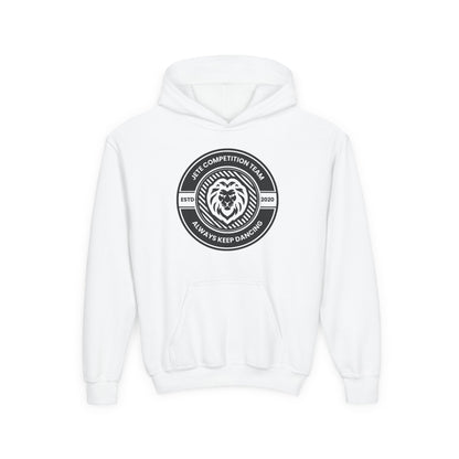 "Jeté Competition Team - Always Keep Dancing" Youth Hooded Sweatshirt – Bold Collegiate Emblem Dance Graphic Hoodie for Kids and Teens