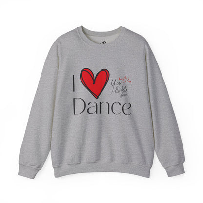 "I Love Dance" Unisex Crewneck Sweatshirt – Hand-Drawn Heart & Note Graphic Dance Lover Pullover