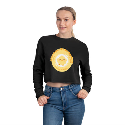 "What do you call a dancing chick? Poultry in Motion" – Women’s Cropped Dance Sweatshirt | Funny Dancing Chick Pullover with Cute Chicken Graphic