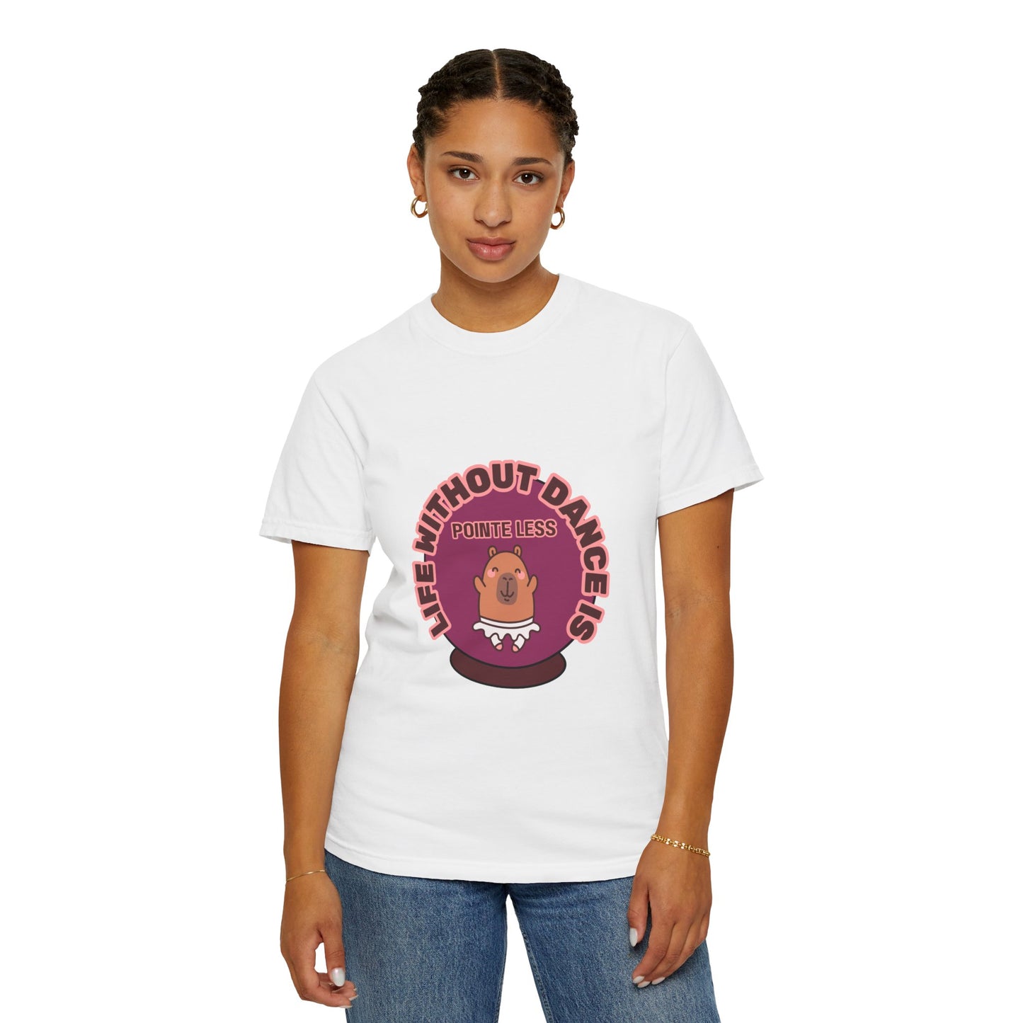 "Life Without Dance is Pointeless" Unisex Garment-Dyed T-Shirt – Cute Dancing Capybara Graphic Tee – Funny Dance Shirt for Animal Lovers & Performers