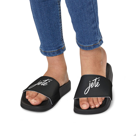 YOUTH SIZES - “Jeté” Official Logo Dance -Inspired Custom Footwear | Youth Sandal Slides with Removable Straps
