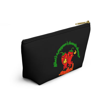 "What’s a Pepper’s Favorite Dance? Salsa!" Makeup Bag – Funny Dance Pun with Colorful Pepper Graphic – Cute Zipper Pouch for Cosmetics, Accessories & Gifts