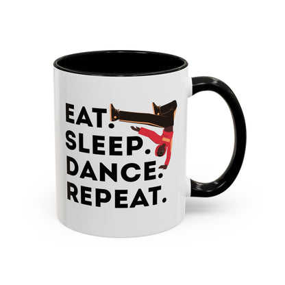 "Eat Sleep Dance Repeat" Accent Coffee Mug – Bold B-Boy Graphic Ceramic Mug for Hip Hop Dancers
