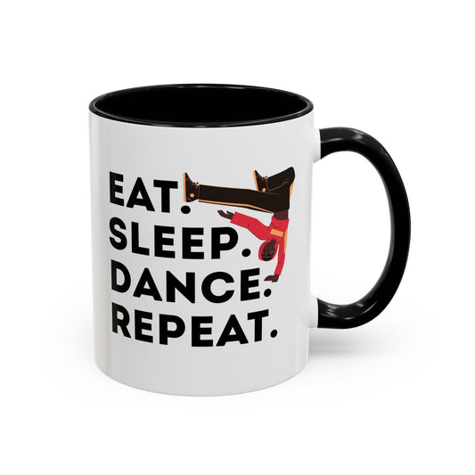 "Eat Sleep Dance Repeat" Accent Coffee Mug – Bold B-Boy Graphic Ceramic Mug for Hip Hop Dancers
