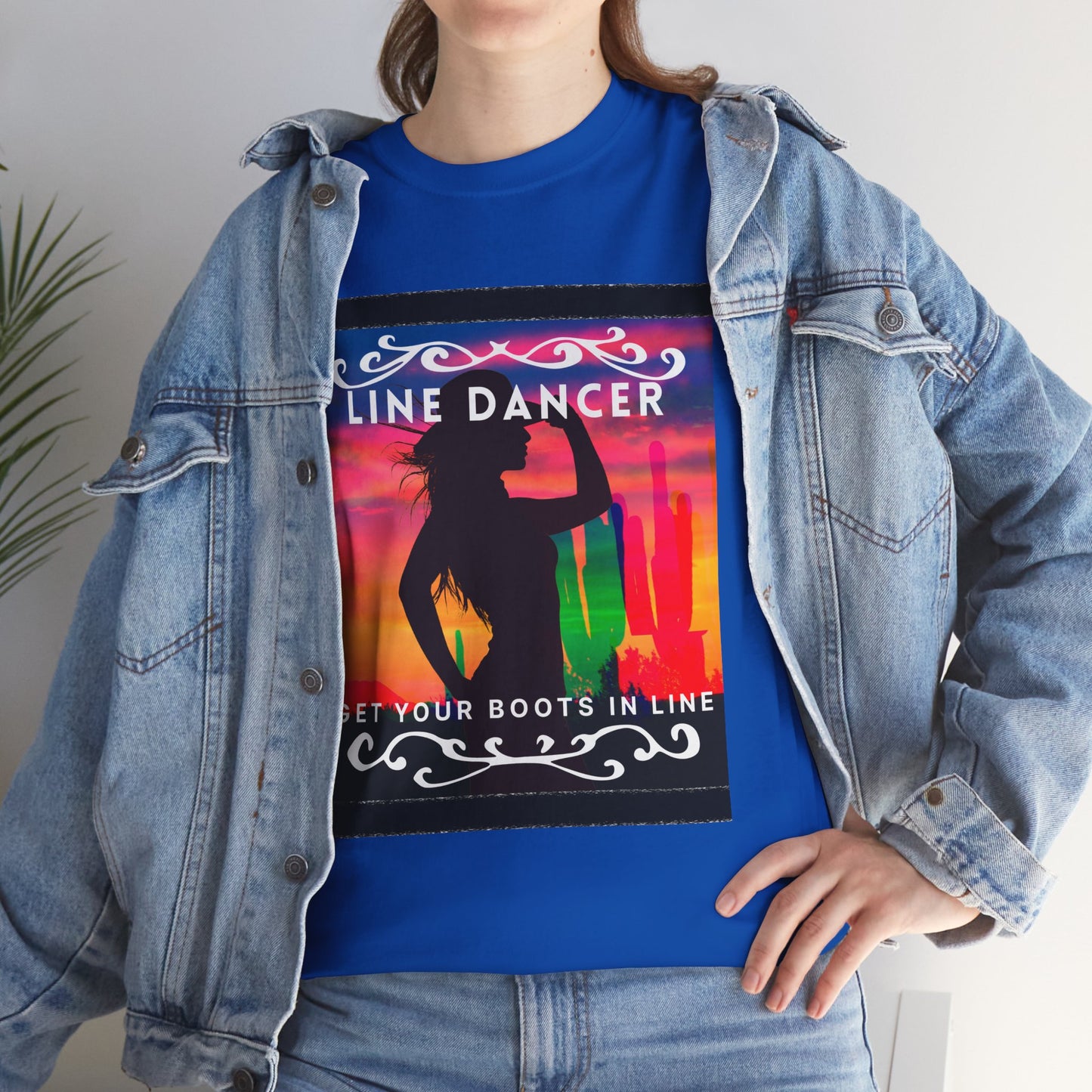 "Line Dancer" Unisex Heavy Cotton T-Shirt – Western Country Dance Graphic Tee – 'Get Your Boots in Line' Cowboy-Inspired Shirt