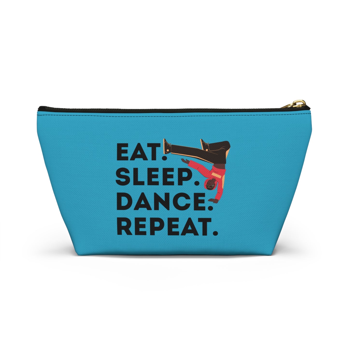“Eat Sleep Dance Repeat” Makeup Bag – Bold B-Boy Dancer Graphic – Hip Hop Dance-Themed Zipper Pouch for Cosmetics, Accessories & Travel Essentials