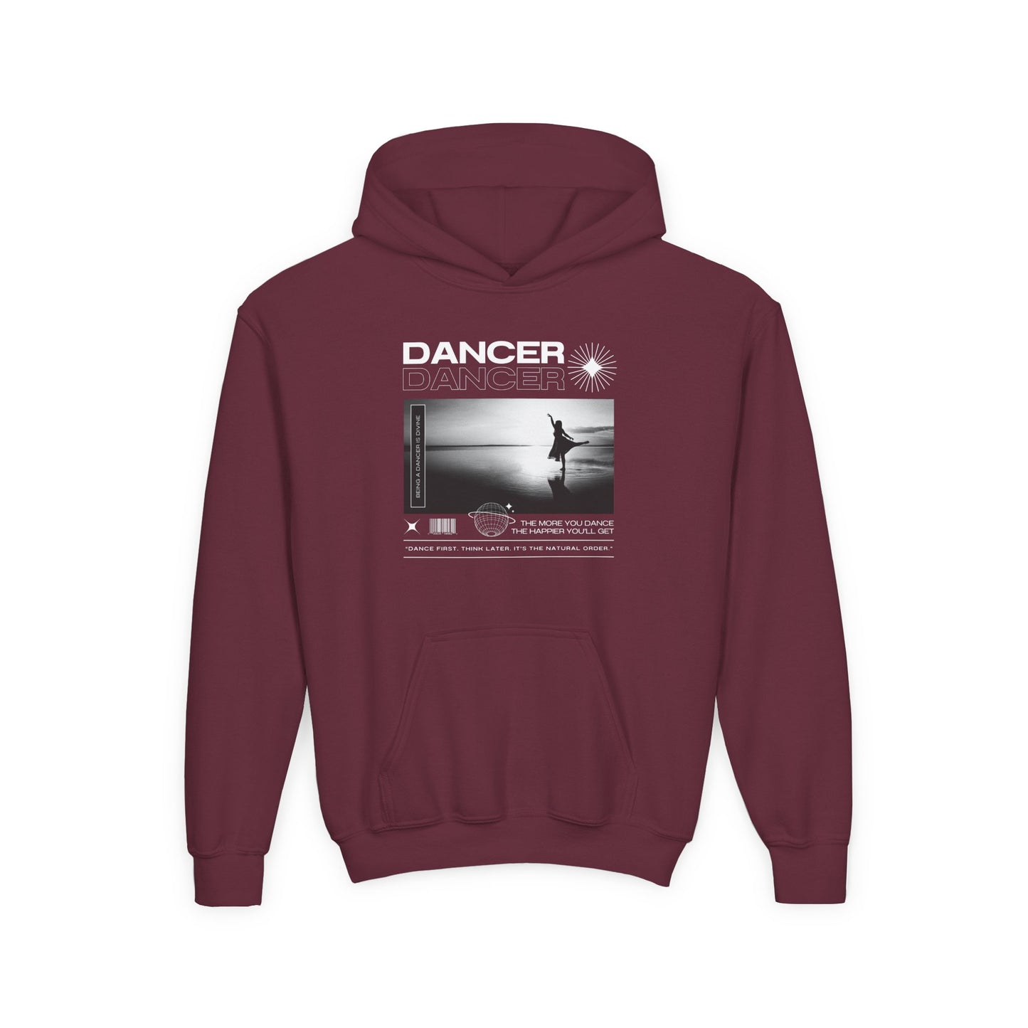 “Dancer” Arabesque on the Beach Graphic | Unisex Youth Hoodie – Streetwear-Inspired Ballet Dance Hoodie for Kids & Young Dancers