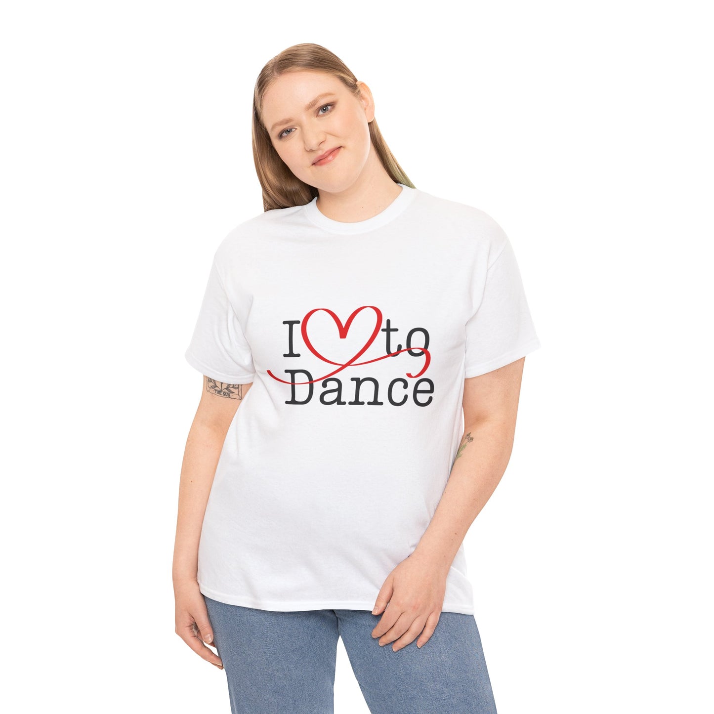 "I Love to Dance" Unisex Heavy Cotton Tee – Hand-Drawn Heart Graphic Dance Lover T-Shirt
