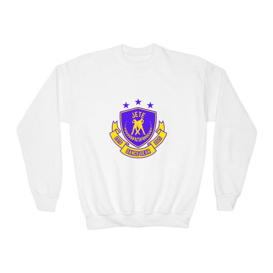 "Jeté Dance Gear" – Collegiate Style Youth Crewneck Sweatshirt | Bold Kids Dance Team Pullover