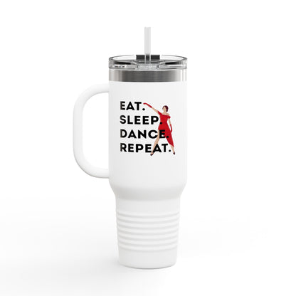"Eat Sleep Dance Repeat" 40oz Insulated Travel Mug – Bold Dancer Graphic | Dance-Themed Stainless Steel Tumbler for Hot & Cold Drinks