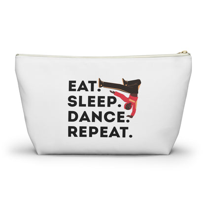 "Eat Sleep Dance Repeat" Makeup Bag – Bold B-Boy Dancer Graphic – Hip Hop Dance-Themed Zipper Pouch for Cosmetics, Accessories & Travel Essentials