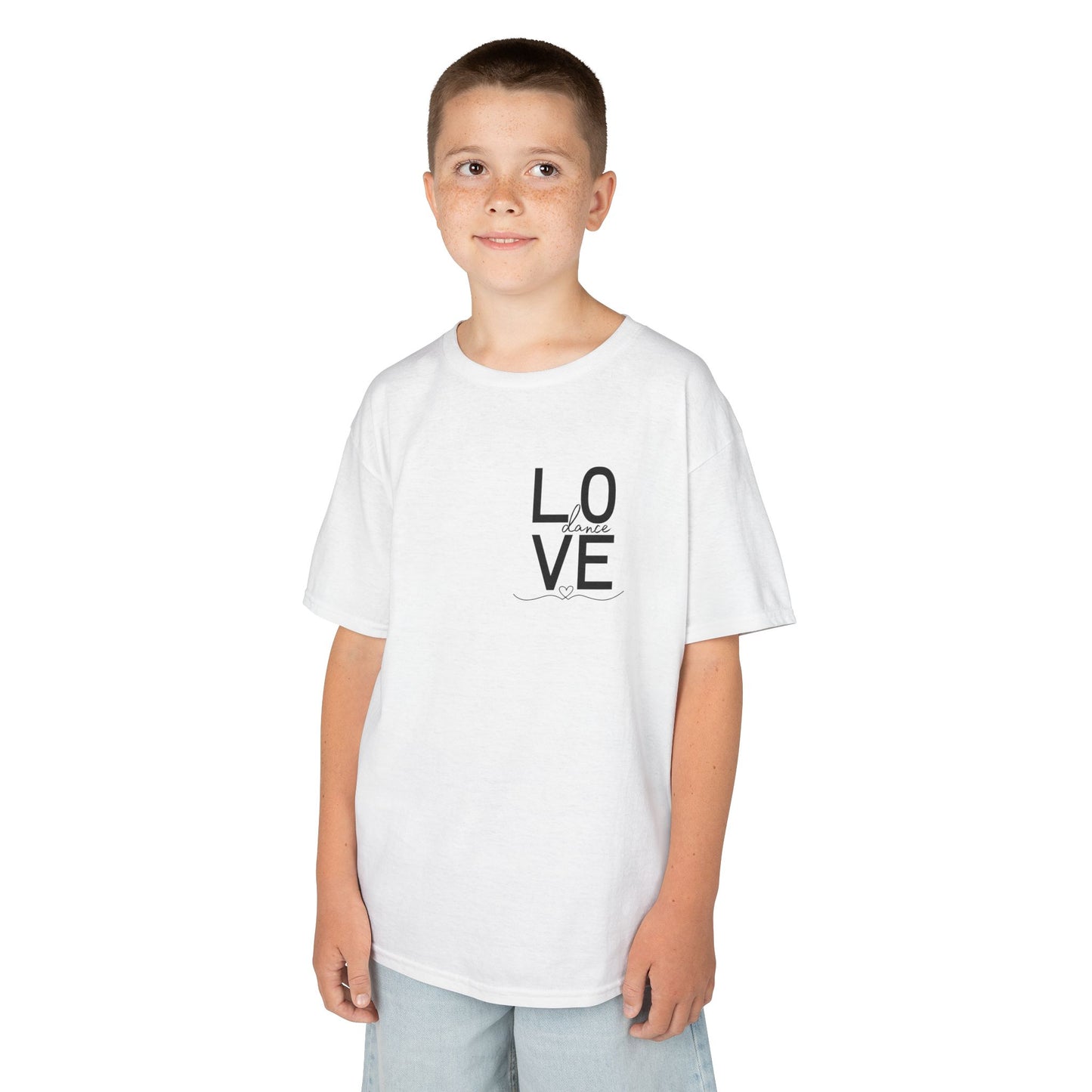 "LOVE Dance" Youth Short Sleeve Tee – Script Letter Graphic Dance Lover T-Shirt