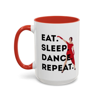 "Eat Sleep Dance Repeat" Accent Coffee Mug – Bold Dancer Graphic Ceramic Mug for Dance Lovers