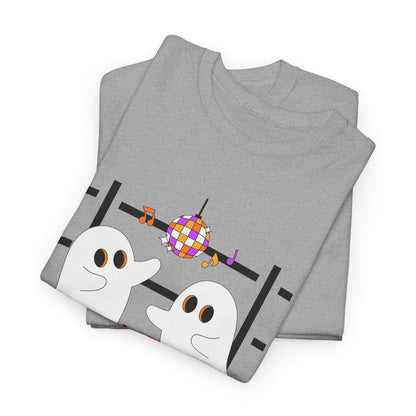 “At the Barre for the Boos” Dance Halloween T-Shirt with Cute Ghost Ballet Graphics - Unisex Heavy Cotton Tee
