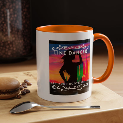 "Line Dancer" Accent Coffee Mug – Cute Cowgirl Graphic Ceramic Mug for Country Dance Lovers
