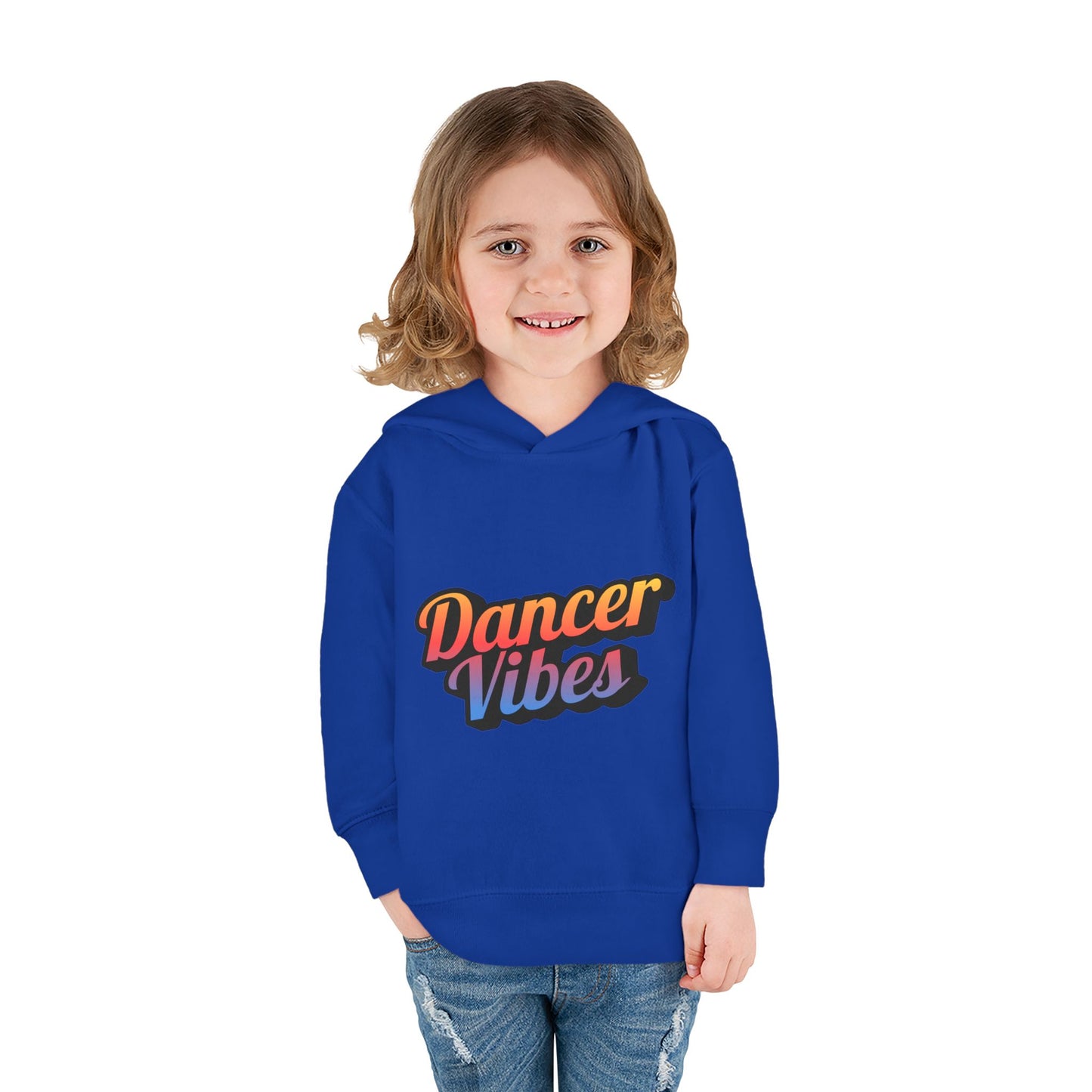 "Dancer Vibes" Toddler Pullover Hoodie – Colorful Dance-Themed Text Graphic Fleece Sweatshirt for Kids
