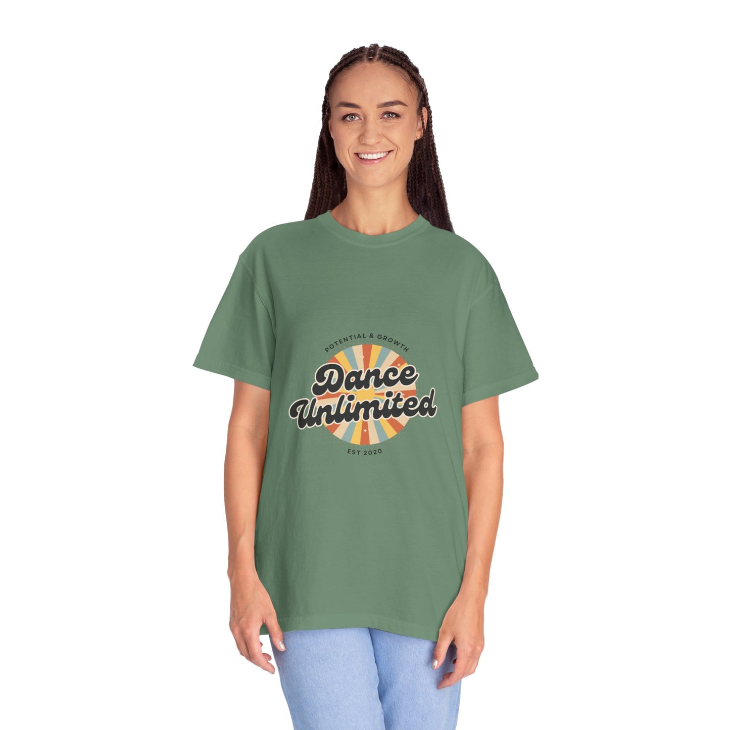 "Dance Unlimited, Potential & Growth" Unisex Garment-Dyed T-Shirt – Retro-Inspired Dance Motivation Graphic Tee – Inspirational Shirt for Dancers"