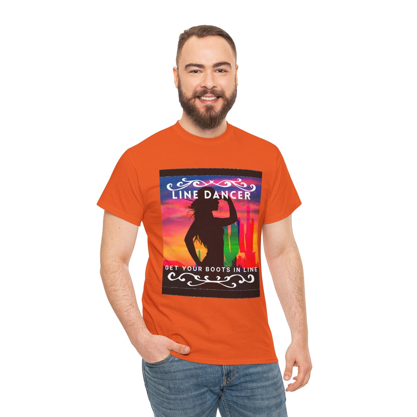 "Line Dancer" Unisex Heavy Cotton T-Shirt – Western Country Dance Graphic Tee – 'Get Your Boots in Line' Cowboy-Inspired Shirt
