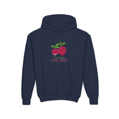 "Turnip the Beet" Youth Hooded Sweatshirt – Cute Vegetable Dance Pun Graphic Hoodie for Kids and Teens