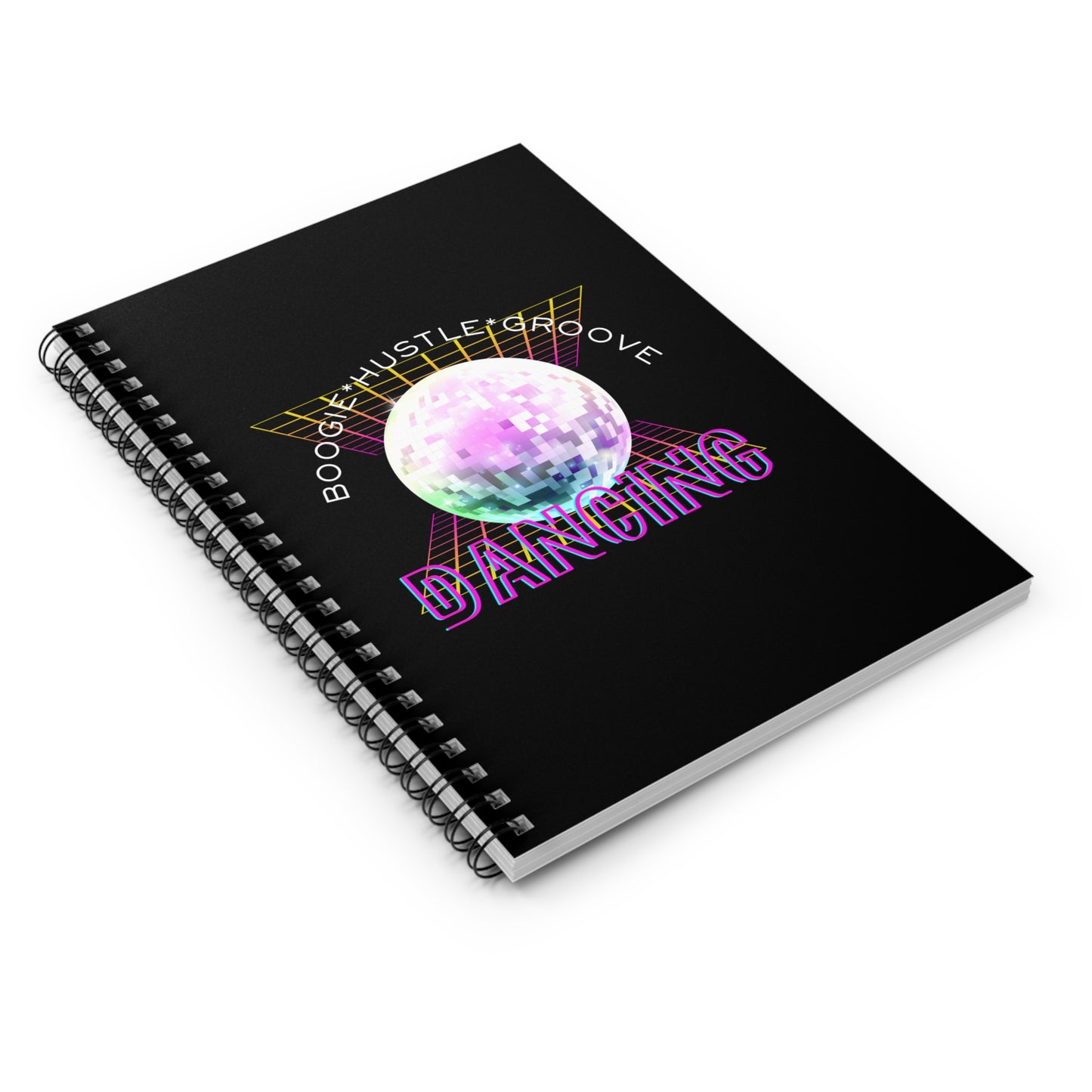 "Boogie, Hustle, Groove – Dancing" Spiral Notebook – Streetwear-Inspired Dance Journal with Colorful Dancer Graphic for Hip Hop Dancers, Students & Creatives
