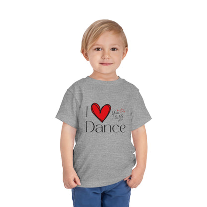 "I Love Dance" Toddler Short Sleeve Tee – Hand-Drawn Heart & Note Graphic Dance Lover T-Shirt