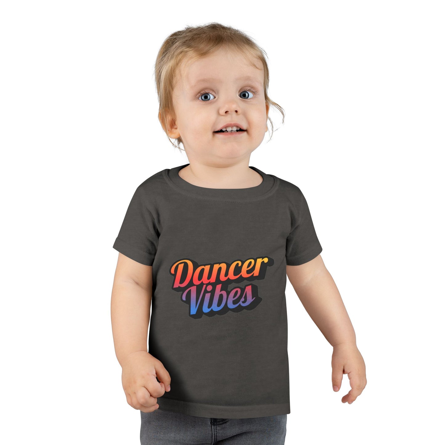 "Dancer Vibes" Toddler Dance T-Shirt – Colorful Text Graphic Short Sleeve Tee for Kids