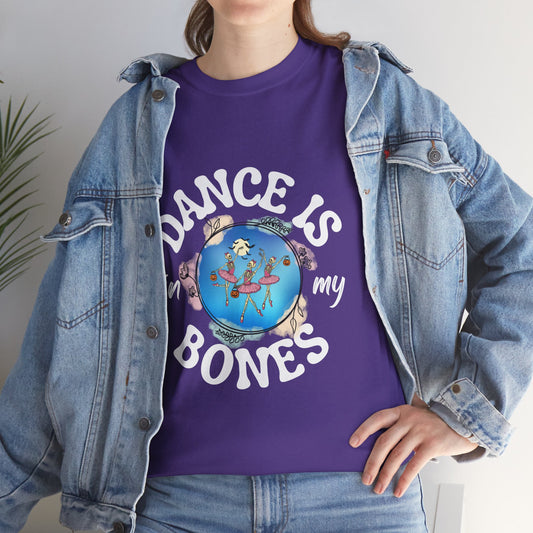 “Dance Is in My Bones” Halloween Dance T-Shirt with Dancing Skeletons Graphic - Unisex Heavy Cotton Tee