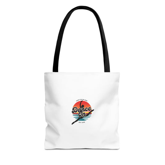 "Keep Calm and Dance On" Canvas Tote Bag – Retro Dance Graphic, Durable Shopping & Everyday Dance Bag