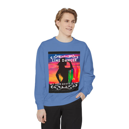 "Line Dancer, Get Your Boots in Line" Unisex Lightweight Crewneck Sweatshirt – Western Dance Graphic Pullover for Country Music & Boot Scootin’ Fans