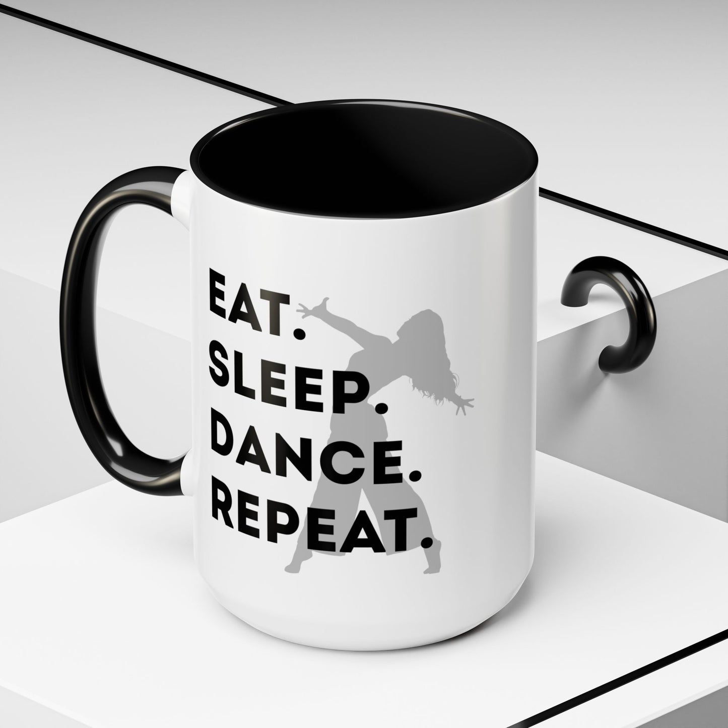 "Eat Sleep Dance Repeat" Accent Coffee Mug – Gray Dancer Graphic Ceramic Mug for Dance Lovers