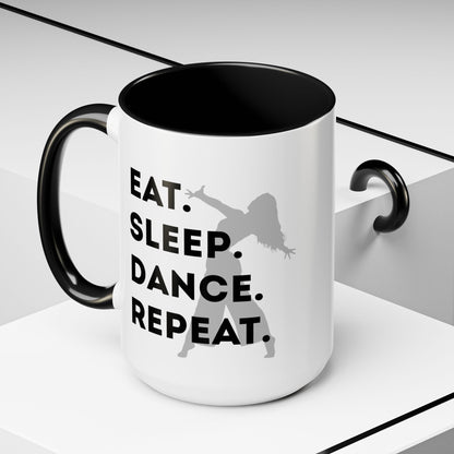 "Eat Sleep Dance Repeat" Accent Coffee Mug – Gray Dancer Graphic Ceramic Mug for Dance Lovers