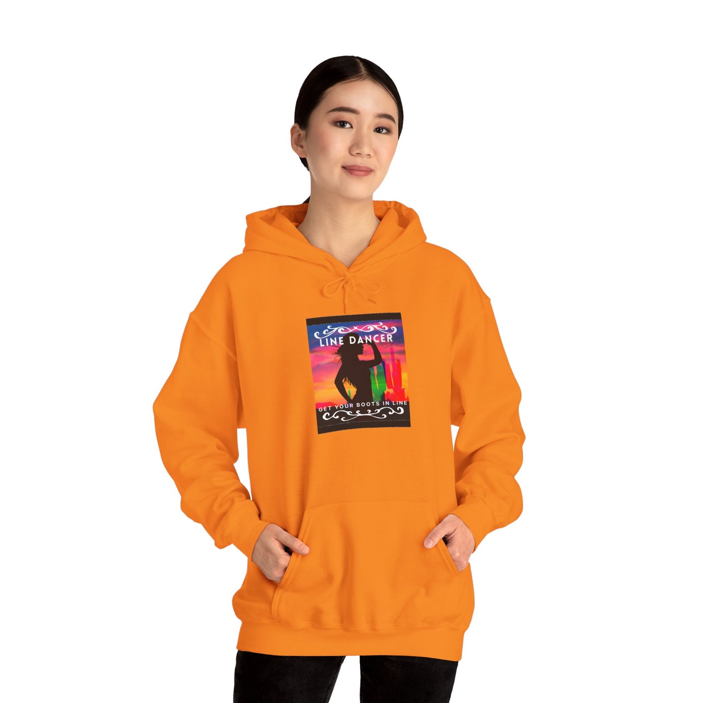 "Line Dancer, Get Your Boots in Line" Western-Inspired Graphic – Unisex Heavy Blend™ Hooded Sweatshirt