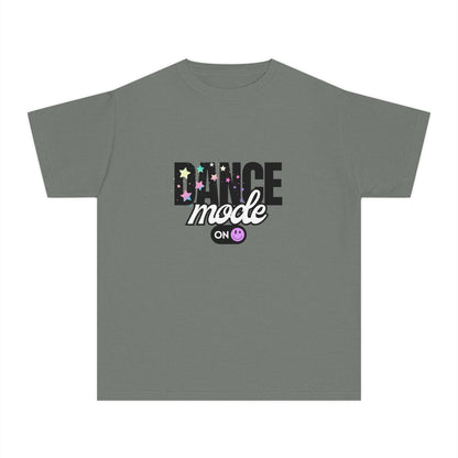 “Dance Mode On" Comfort Colors Youth Midweight  T-Shirt – Pastel Stars & Smiley Face Dance Graphic Tee for Kids