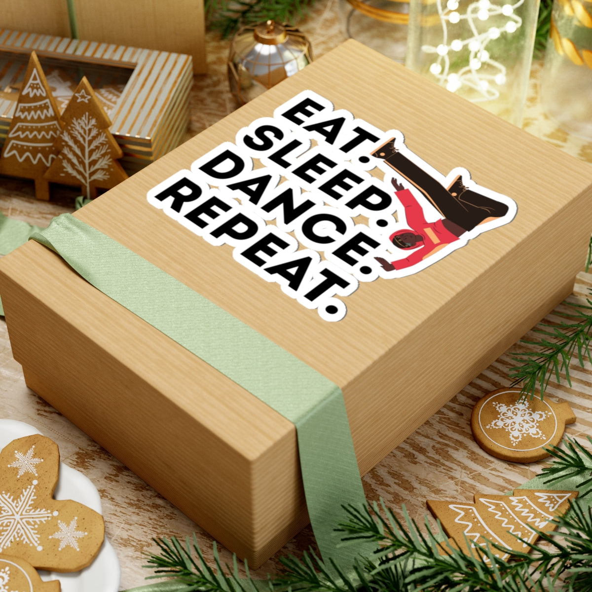 "Eat Sleep Dance Repeat" Kiss-Cut Sticker – Bold B-Boy Breakdancer Graphic – Hip Hop Dance-Themed Vinyl Sticker for Laptops, Journals & Water Bottles