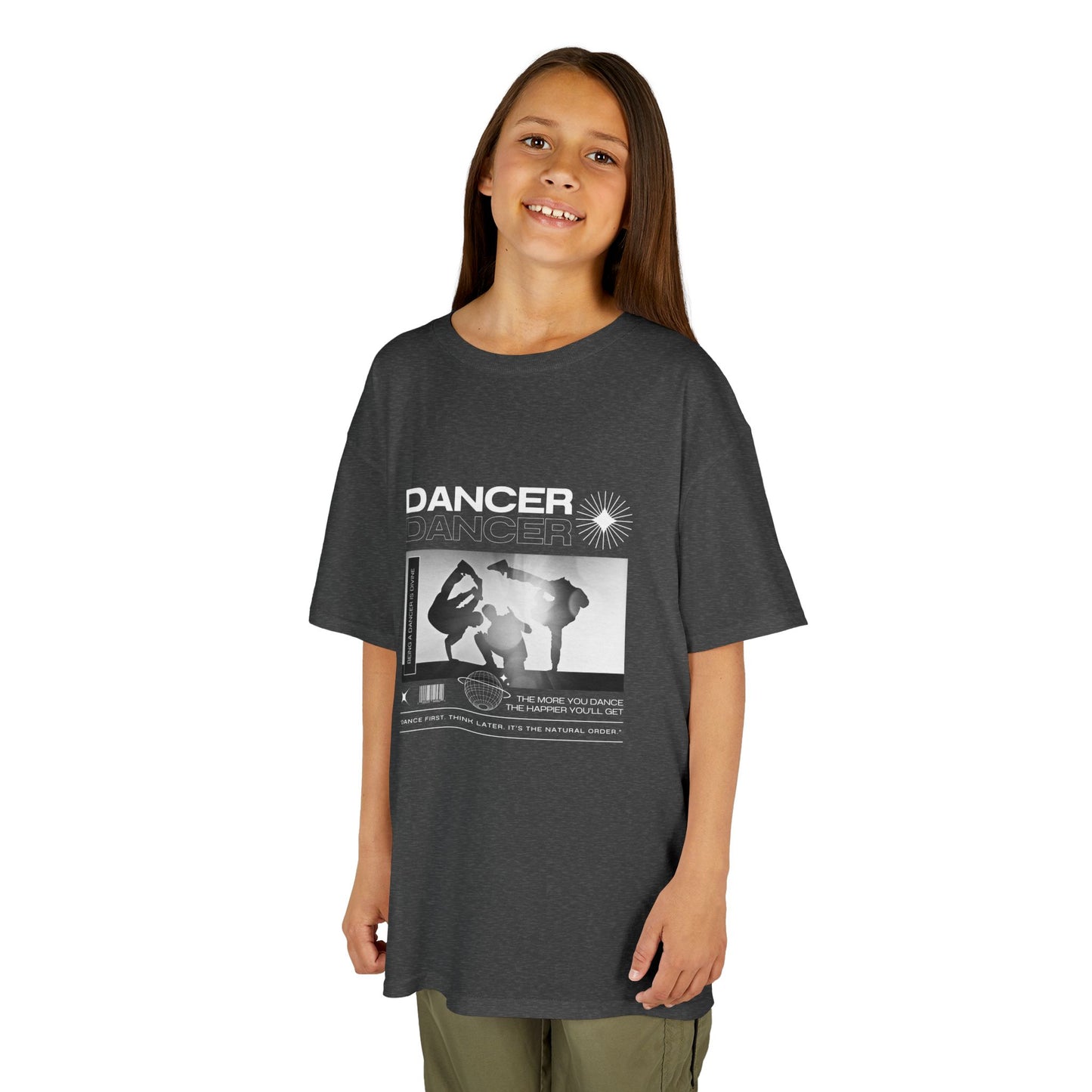 "Dancer" Youth Short Sleeve Tee – Streetwear-Style Breakdancer Graphic Hip Hop Dance Kids T-Shirt
