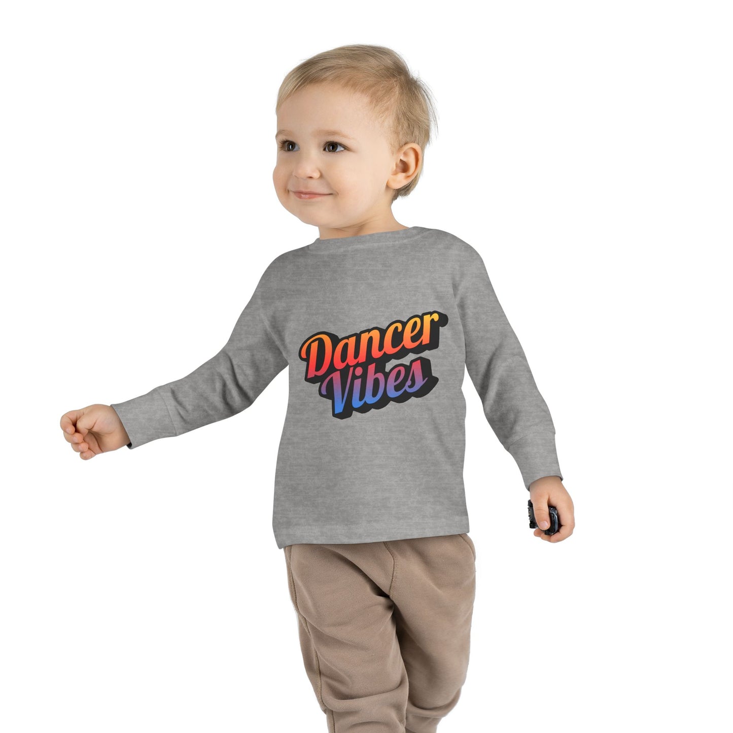 "Dancer Vibes" Toddler Dance T-Shirt – Colorful Text Graphic Long Sleeve Tee for Kids
