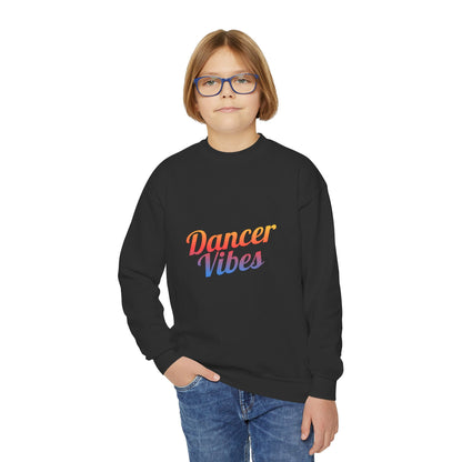 "Dancer Vibes" Youth Crewneck Sweatshirt – Colorful Text-Based Dance Graphic Pullover for Kids and Teens