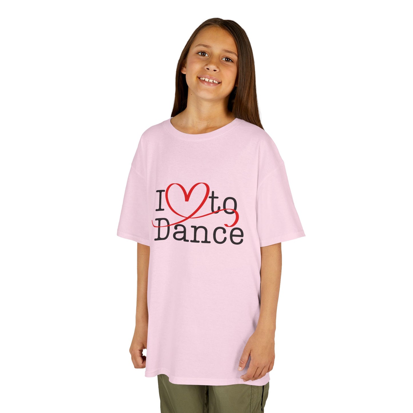 "I Love to Dance" Youth Short Sleeve Tee – Hand-Drawn Heart Graphic Dance Lover T-Shirt