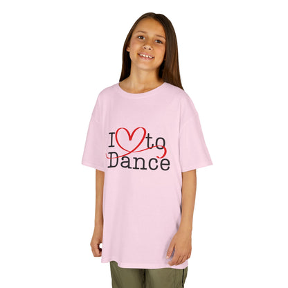 "I Love to Dance" Youth Short Sleeve Tee – Hand-Drawn Heart Graphic Dance Lover T-Shirt