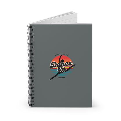 "Keep Calm and Dance On" Spiral Notebook – Retro Dance Journal with Colorful Graphic for Dancers, Students & Creative Writers