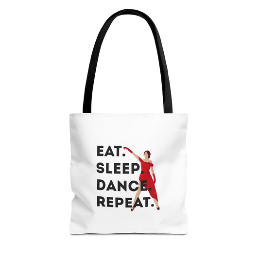 "Eat Sleep Dance Repeat" Canvas Tote Bag – Bold Dancer Graphic Dance Bag for Studio, School & Everyday Use