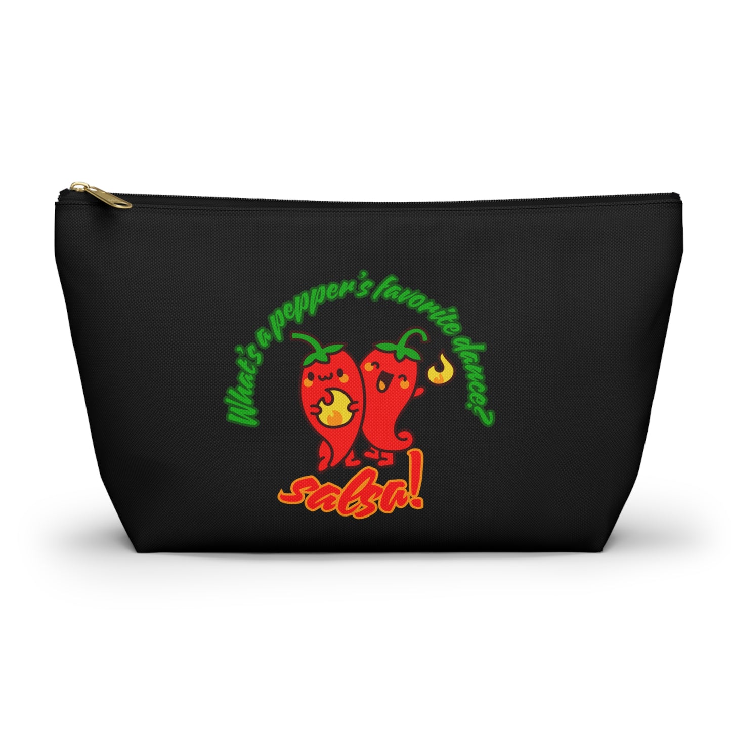 "What’s a Pepper’s Favorite Dance? Salsa!" Makeup Bag – Funny Dance Pun with Colorful Pepper Graphic – Cute Zipper Pouch for Cosmetics, Accessories & Gifts
