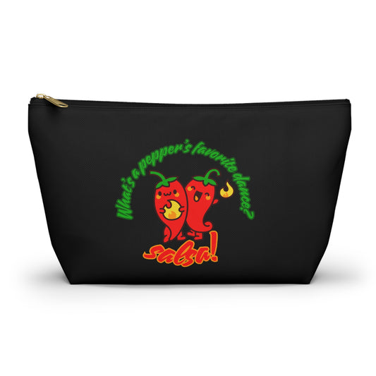 "What’s a Pepper’s Favorite Dance? Salsa!" Makeup Bag – Funny Dance Pun with Colorful Pepper Graphic – Cute Zipper Pouch for Cosmetics, Accessories & Gifts