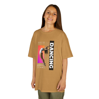 “Dancing” Youth Short Sleeve T-Shirt – Streetwear-Inspired Female Dancer Graphic – Stylish Kids Dance Apparel Tee