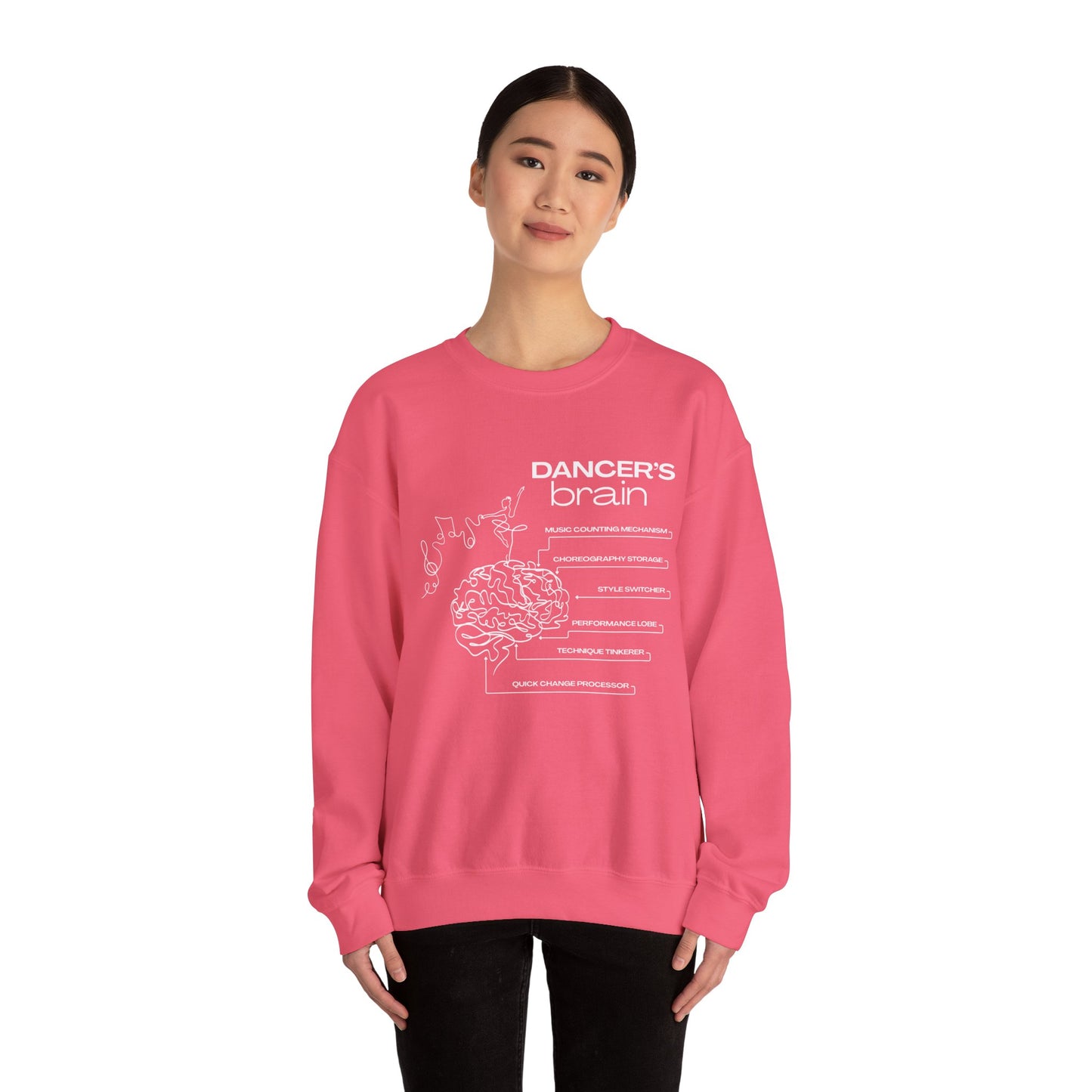 “Dancer’s Brain” Funny Dance Anatomy Sweatshirt – Unisex Heavy Blend Crewneck with Optional Name or Studio Personalization